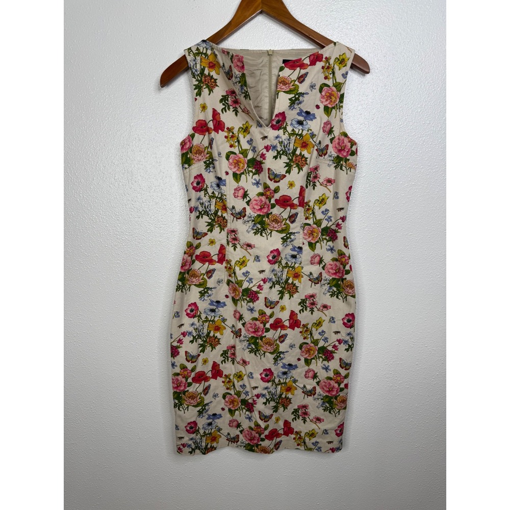 David‎ Meister Floral Butterfly Cotton Sheath Dress Beige Pink Size 4 ULEH4605
